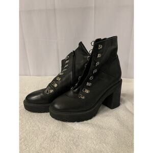 Steve Madden Wom Boots 7.5 M Y2K Chunky Heel Black Lug Sole Combat Goth Fairy